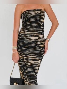12th Tribe animal print strapless midi dress M
